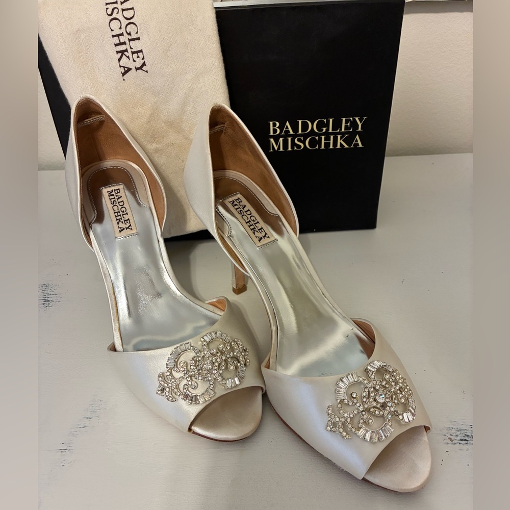Badgley Mischka Salsa White Satin Heels